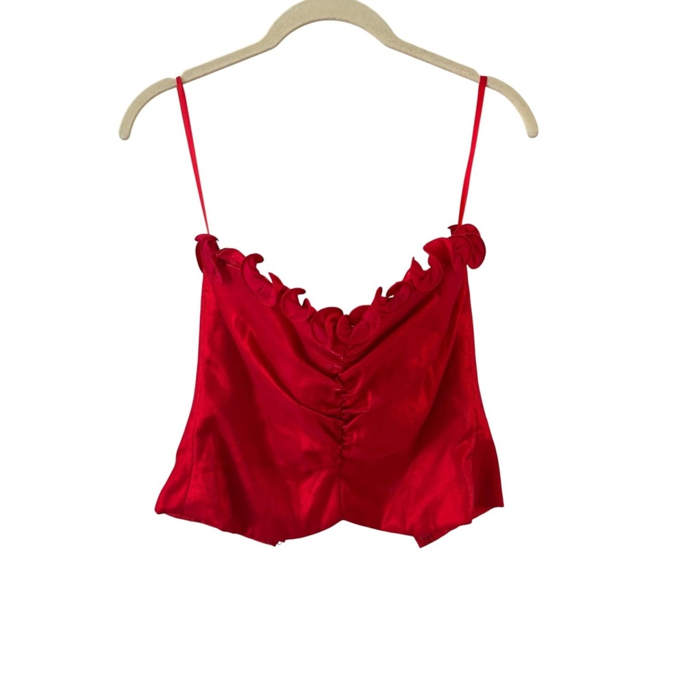 Vintage Loralie Satin Corset Bustier Top Womens 6 Red Ruffle Coquette Girl
